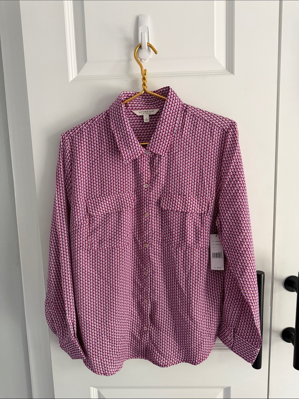 Pink Patterned Long-Sleeve Button-Down blouse